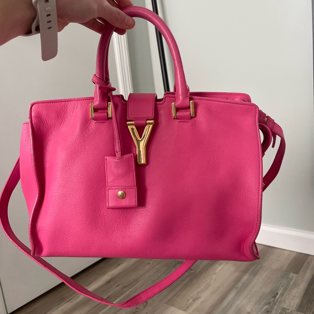 YSL Saint Laurent Classic Y Cabas Fuchsia Leather Satchel
